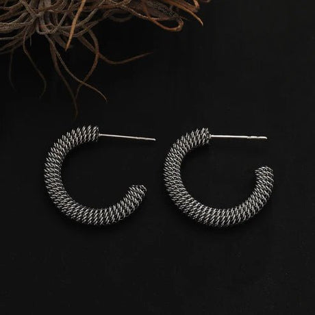 Hackney Nine Kumasi Richly Textured Silver Hoop Earrings -