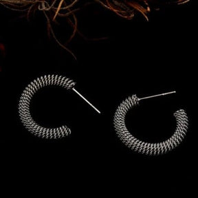 Hackney Nine Kumasi Richly Textured Silver Hoop Earrings -