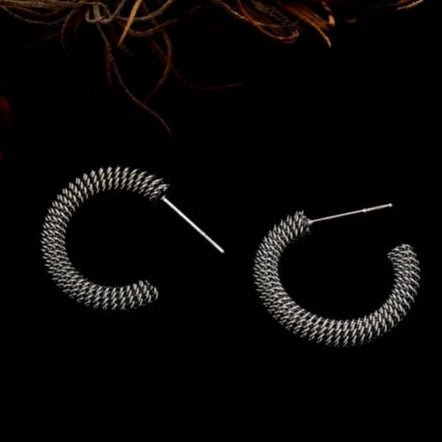 Hackney Nine Kumasi Richly Textured Silver Hoop Earrings -