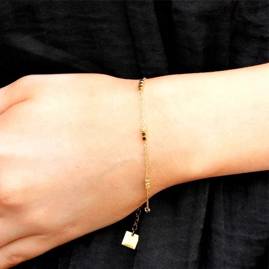 Hackney Nine Ritika Tiny Square - Beads Dainty Gold Chain Bracelet - A&M Clothing & Shoes - Westlock