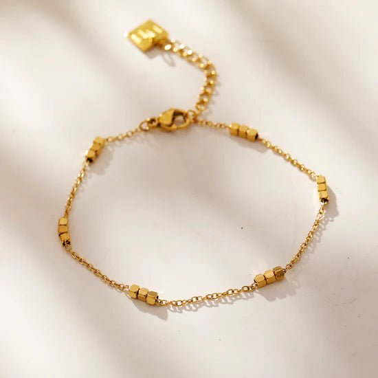 Hackney Nine Ritika Tiny Square - Beads Dainty Gold Chain Bracelet - A&M Clothing & Shoes - Westlock