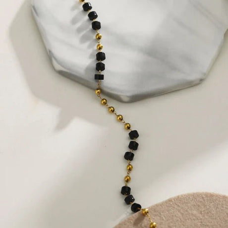 Hackney Nine Rosario Black Onyx and Gold Beaded Chain Bracelet -