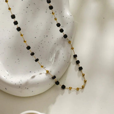 Hackney Nine Santa Cruz Black Onyx and Gold Beaded Chain Necklace -