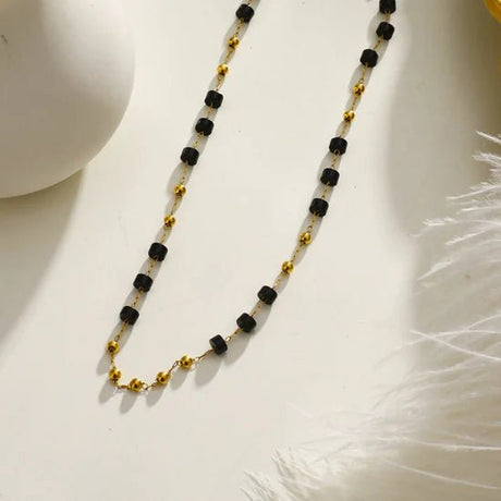 Hackney Nine Santa Cruz Black Onyx and Gold Beaded Chain Necklace -