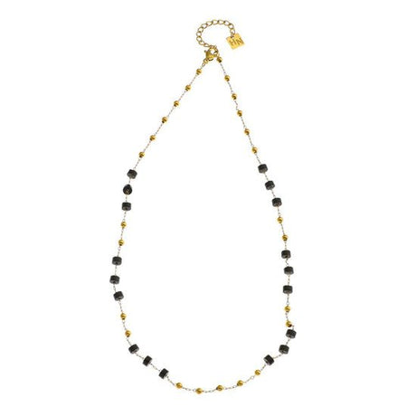 Hackney Nine Santa Cruz Black Onyx and Gold Beaded Chain Necklace -