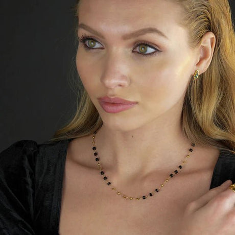 Hackney Nine Santa Cruz Black Onyx and Gold Beaded Chain Necklace -