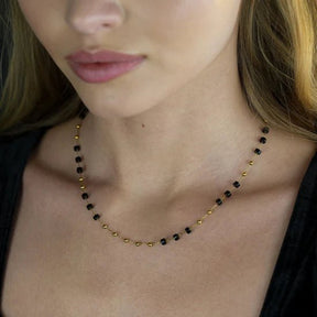 Hackney Nine Santa Cruz Black Onyx and Gold Beaded Chain Necklace -