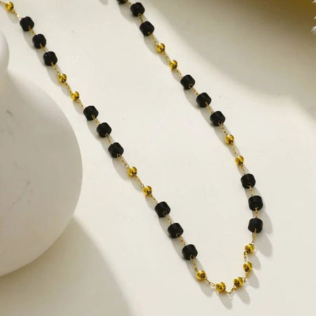 Hackney Nine Santa Cruz Black Onyx and Gold Beaded Chain Necklace -