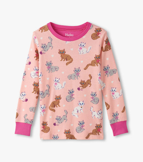 Hatley Kids Girls Little Kitties Cotton PJ Set - Poweder Pink