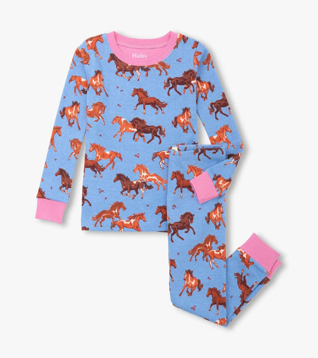 Hatley Kids/Youth Girls Horses Cotton PJ Set - Tinsel Horses