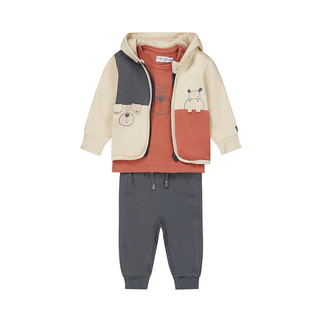 Dirkje Baby Boys Zip-Up Sweater and Pants 3 Piece Set
