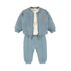 Dirkje Baby Boys Zip-Up Sweater & Joggers 3-Piece Set - Ocean Mist