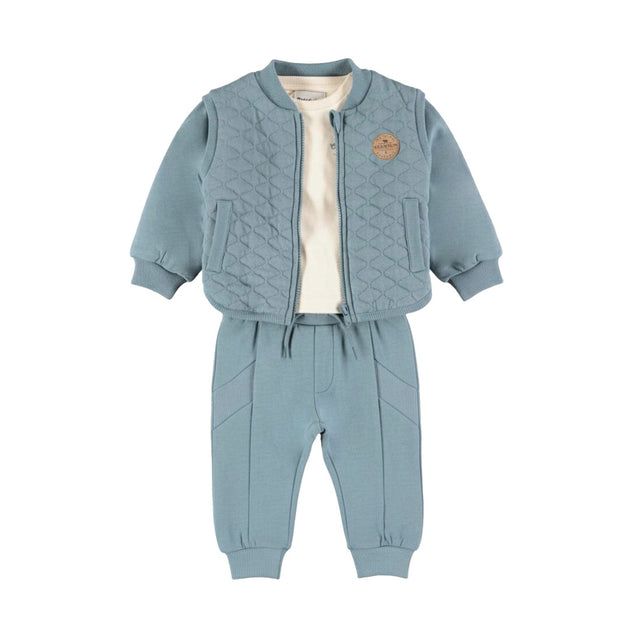 Dirkje Baby Boys Zip-Up Sweater & Joggers 3-Piece Set - Ocean Mist