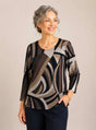 Julia Divina Women's 3/4 Sleeve Top - Brown/Black