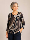 Julia Divina Women's 3/4 Sleeve Top - Brown/Black