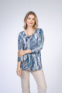 Julia Divina Women's Petite 3/4 Sleeve Top - Blue Multi