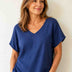 Julia Divina Women's Short Sleeve V-Neck Top - Denim