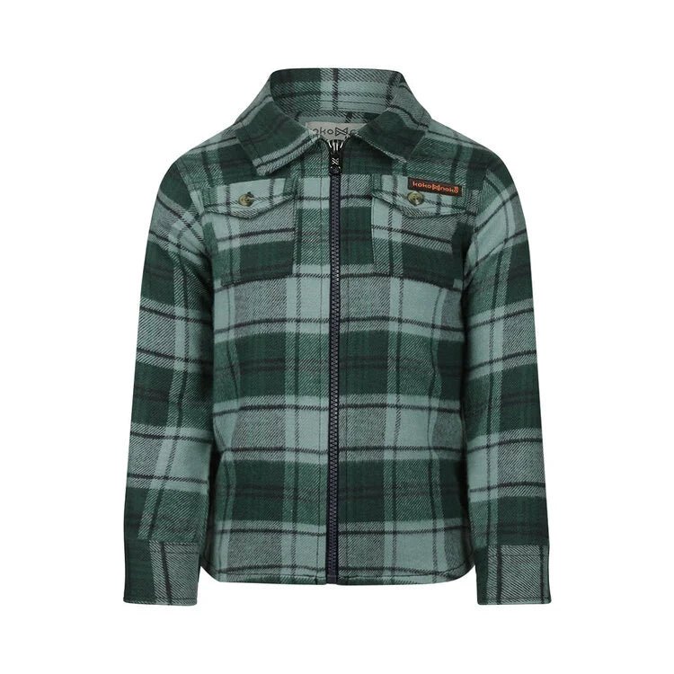 Koko Noko Kids Boys Long Sleeve Zip-Up Shirt - Green Gables