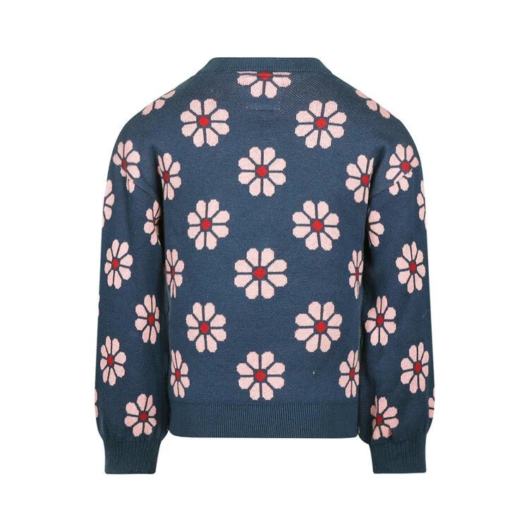 Koko Noko Kids Girls Flower Long Sleeve Sweater - Blue/Pink
