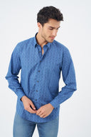 Leo Chevalier Men's Long Sleeve Sport Shirt - Blue