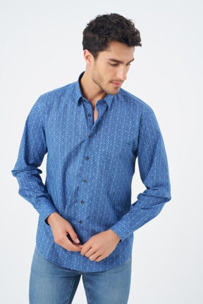 Leo Chevalier Men's Long Sleeve Sport Shirt - Blue