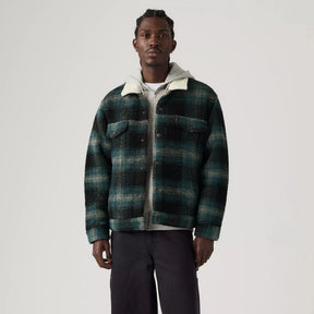 Levi's Men's Type 3 Sherpa Trucker Merle Plaid Jacket - Frost Grey
