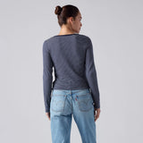 Levi's Women's Long Sleeve Dry Goods Pointelle Lace Trim Stripe Shirt - Egret