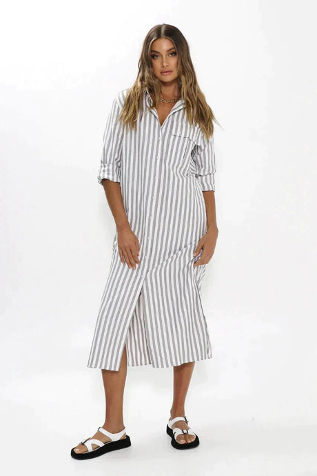 Madison Women's Jadana Shirt Dress - Grey/White
