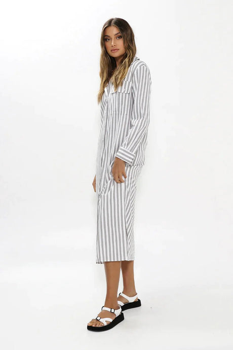 Madison Women's Jadana Shirt Dress - Grey/White