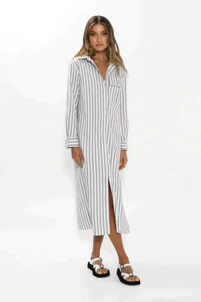 Madison Women's Jadana Shirt Dress - Grey/White