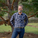 MWG Men's Plaid Longsleeve Snap Shirt - Navy