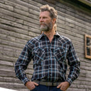 MWG Men's Plaid Longsleeve Snap Shirt - Black