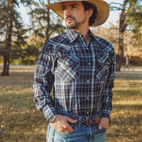 MWG Men's Plaid Longsleeve Snap Shirt - Dark Royal