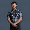 MWG Men's Plaid Short Sleeve Snap Shirt - Navy/Navy