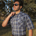 MWG Men's Plaid Short Sleeve Snap Shirt - Dark Royal