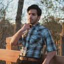 MWG Men's Plaid Short Sleeve Snap Shirt - Black Orange