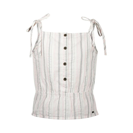 No Way Monday Youth Girls Button Front Tie Strap Top - Off White