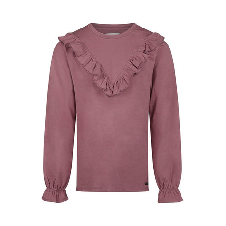 No Way Monday Youth Girls Long Sleeve Ruffle T-Shirt - Burgundy