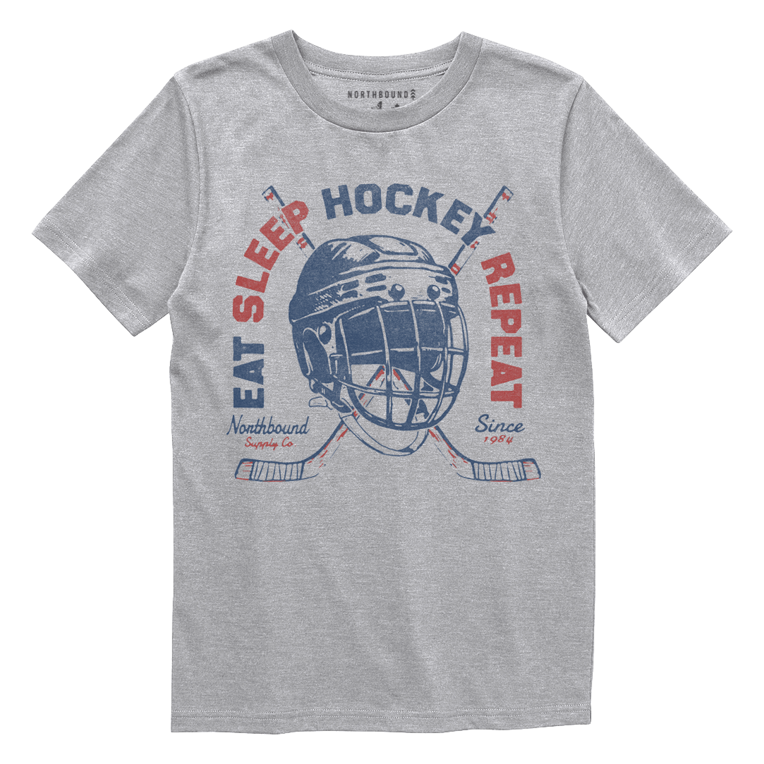 Northbound Youth Boys Eat Sleep Hockey T-Shirt - Grey Heather