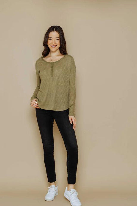 Orb Women's Beth Waffle Henley Top - A&M Clothing & Shoes