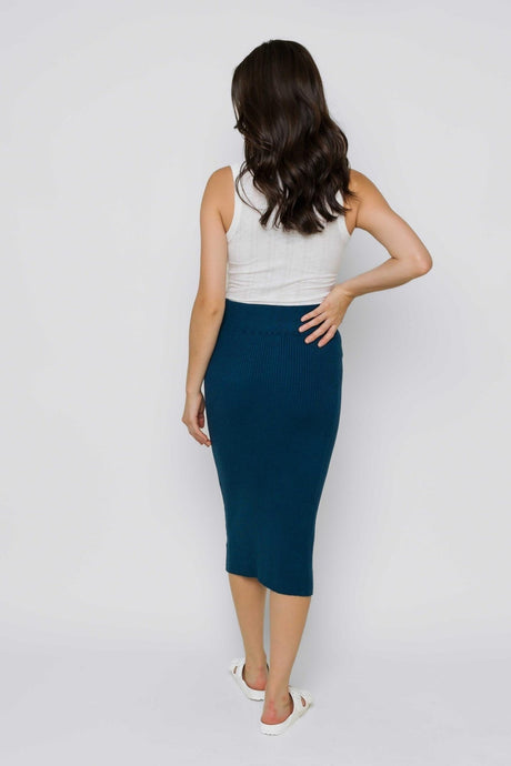 Orb Women's Lynne Rib Knit Midi Skirt - Cerulean