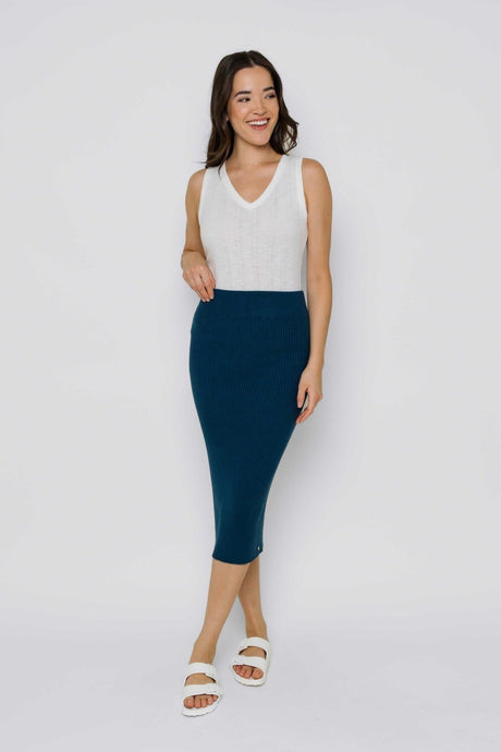 Orb Women's Lynne Rib Knit Midi Skirt - Cerulean
