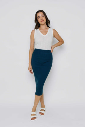 Orb Women's Lynne Rib Knit Midi Skirt - Cerulean