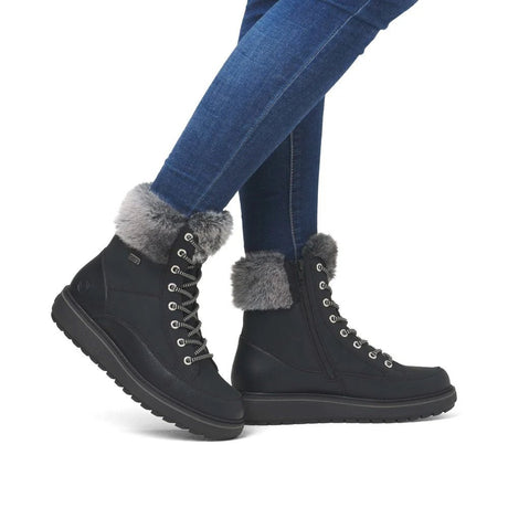 Remonte Women's Lace-Up Zip Mid Height Boots - Black/Anthracite