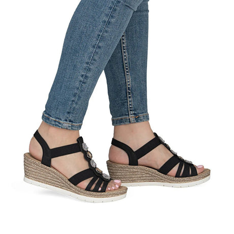 Rieker Women's Wedge Sandals - Black