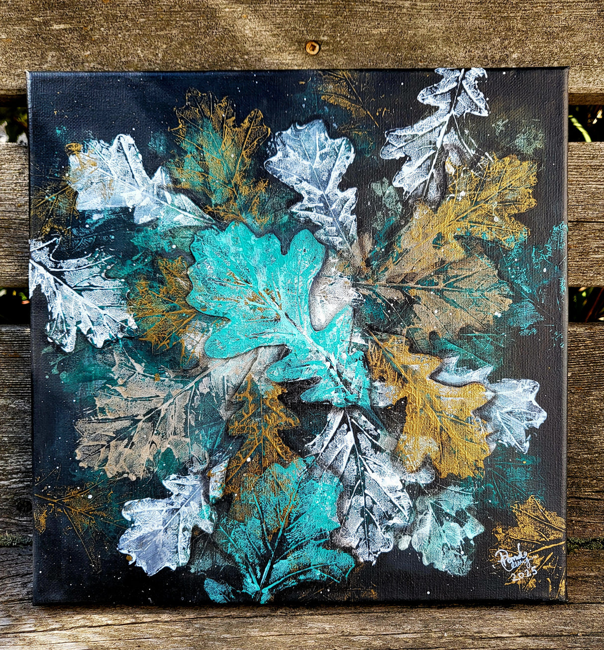 Pamela Carnegie Art 12x12 Green Oak Leaves