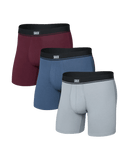 Saxx Men's Essential Cotton Boxer Brief Fly 3PK - Trade/Indigo/Maroon