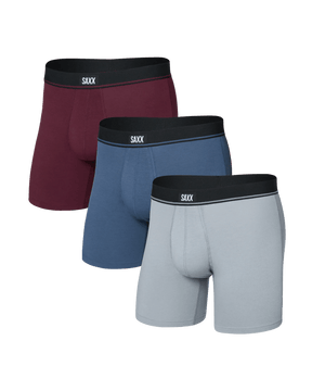 Saxx Men's Essential Cotton Boxer Brief Fly 3PK - Trade/Indigo/Maroon