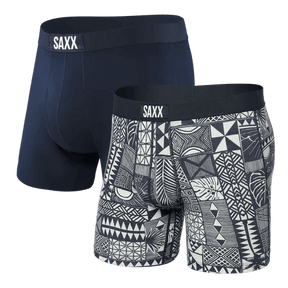 Saxx Men's Vibe Boxer Brief 2 Pack - Beachy Woodblocks Navy