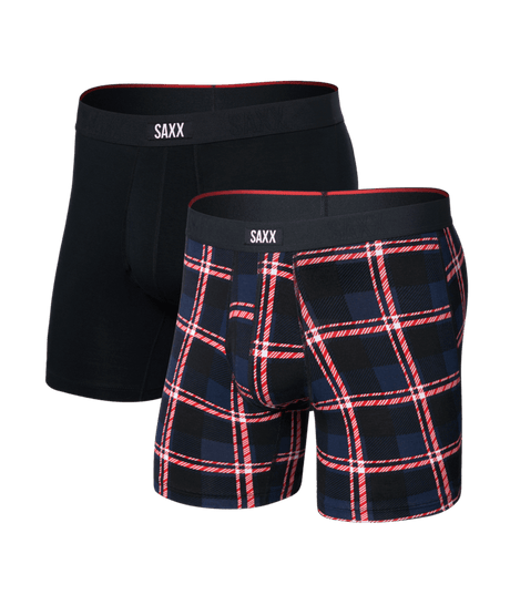 Saxx Men's Vibe Xtra Soft Comfort Boxer Brief Fly 2PK - Confection Plaid/Black